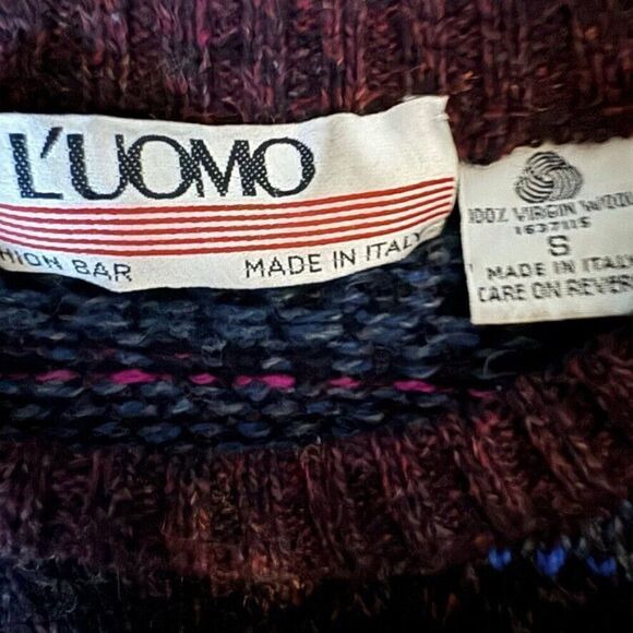 Vintage Unisex Rainbow 100% Wool Geometric Oversized Stripe Grandpa Sweater Sz S - Picture 2 of 6